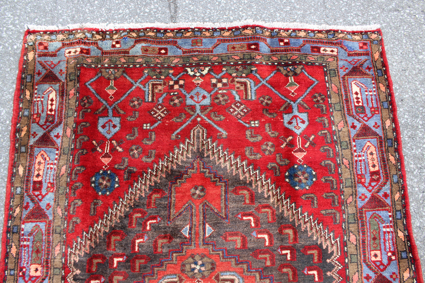 Red Blue 4x7 Vintage Wool Area Rug