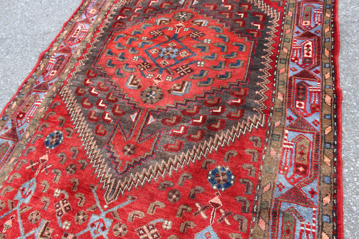 Red Blue 4x7 Vintage Wool Area Rug