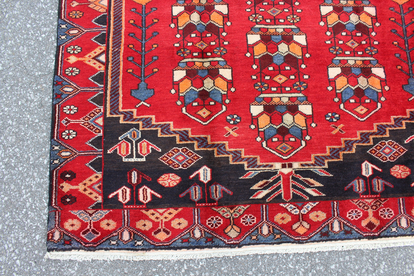 Red Black 5x6 Vintage One of a Kind Rug