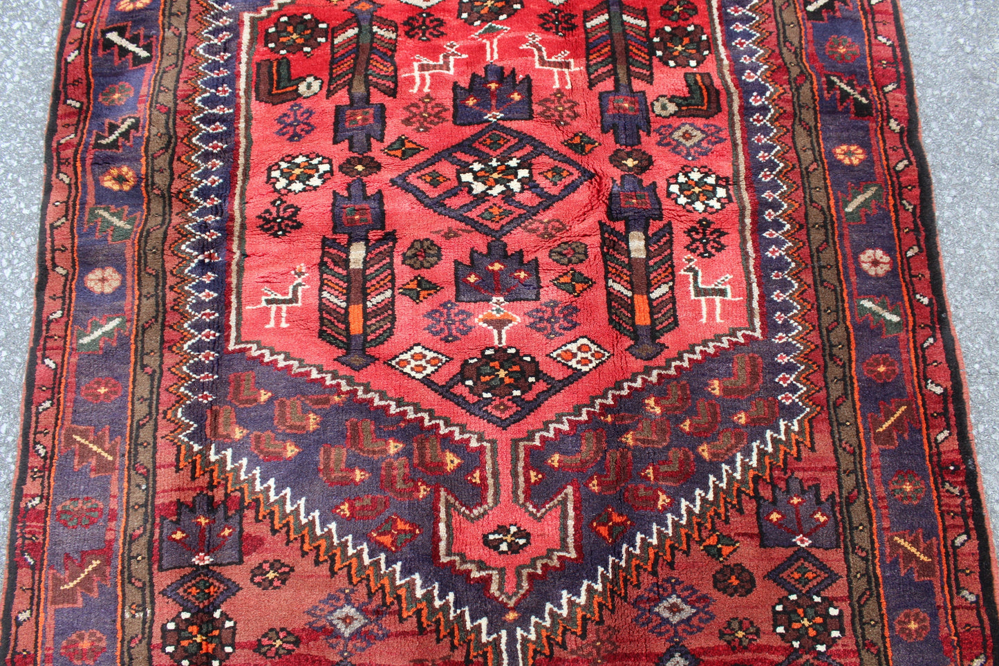 Coral 3x7 Rug with Purple Blue Border | Persian Style Handmade Rug