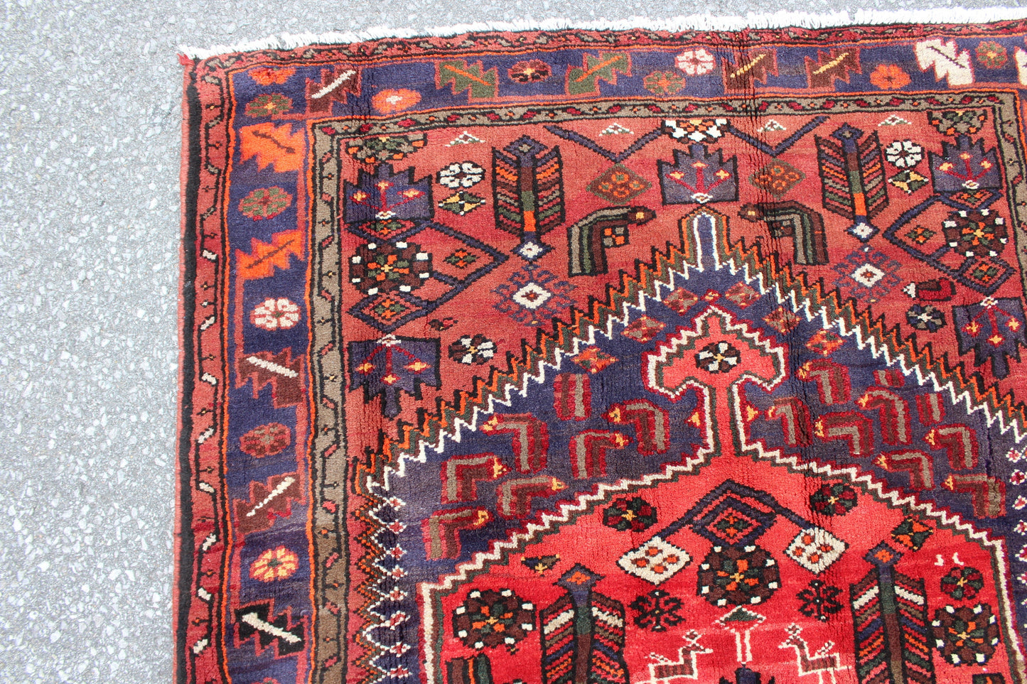 Coral 3x7 Rug with Purple Blue Border | Persian Style Handmade Rug