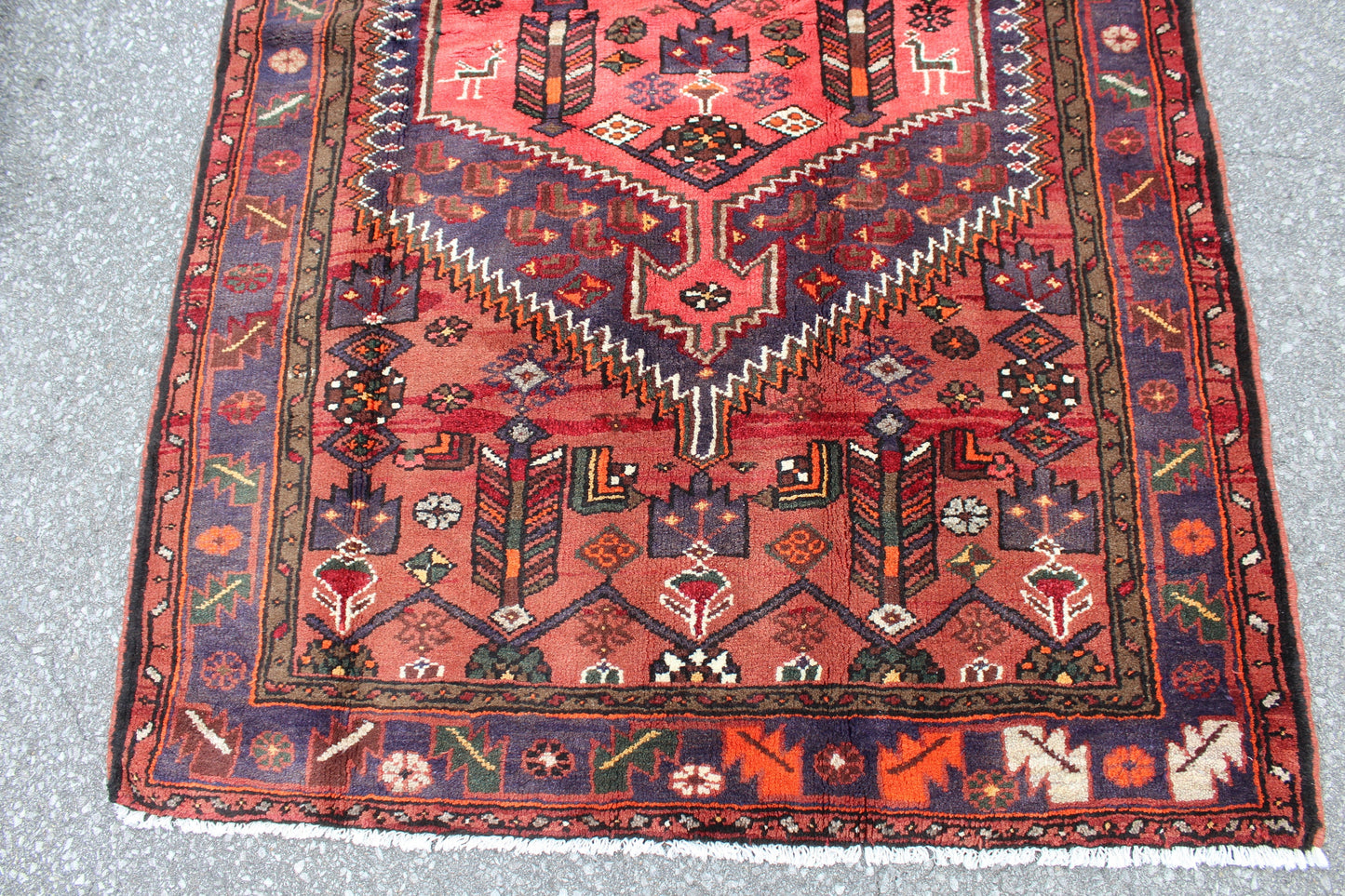 Coral 3x7 Rug with Purple Blue Border | Persian Style Handmade Rug