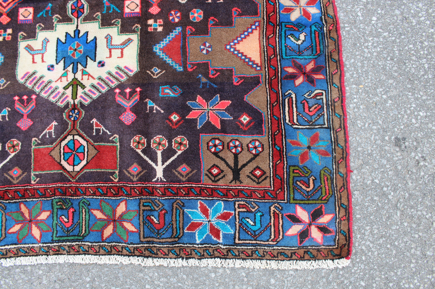Blue Navy Blue 5x7 Vintage Tribal Handmade Wool Rug