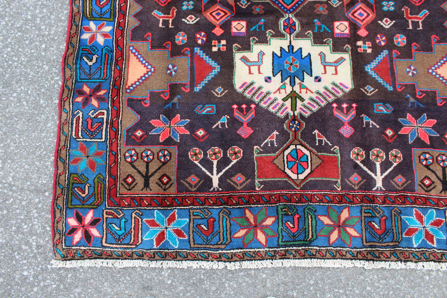 Blue Navy Blue 5x7 Vintage Tribal Handmade Wool Rug