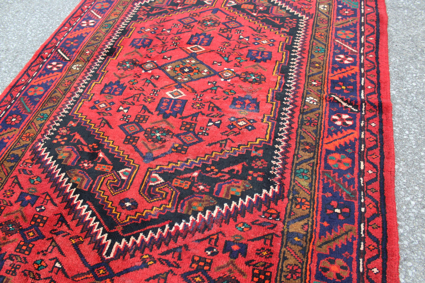Red Blue 5x7 Vintage Tribal Handmade Rug