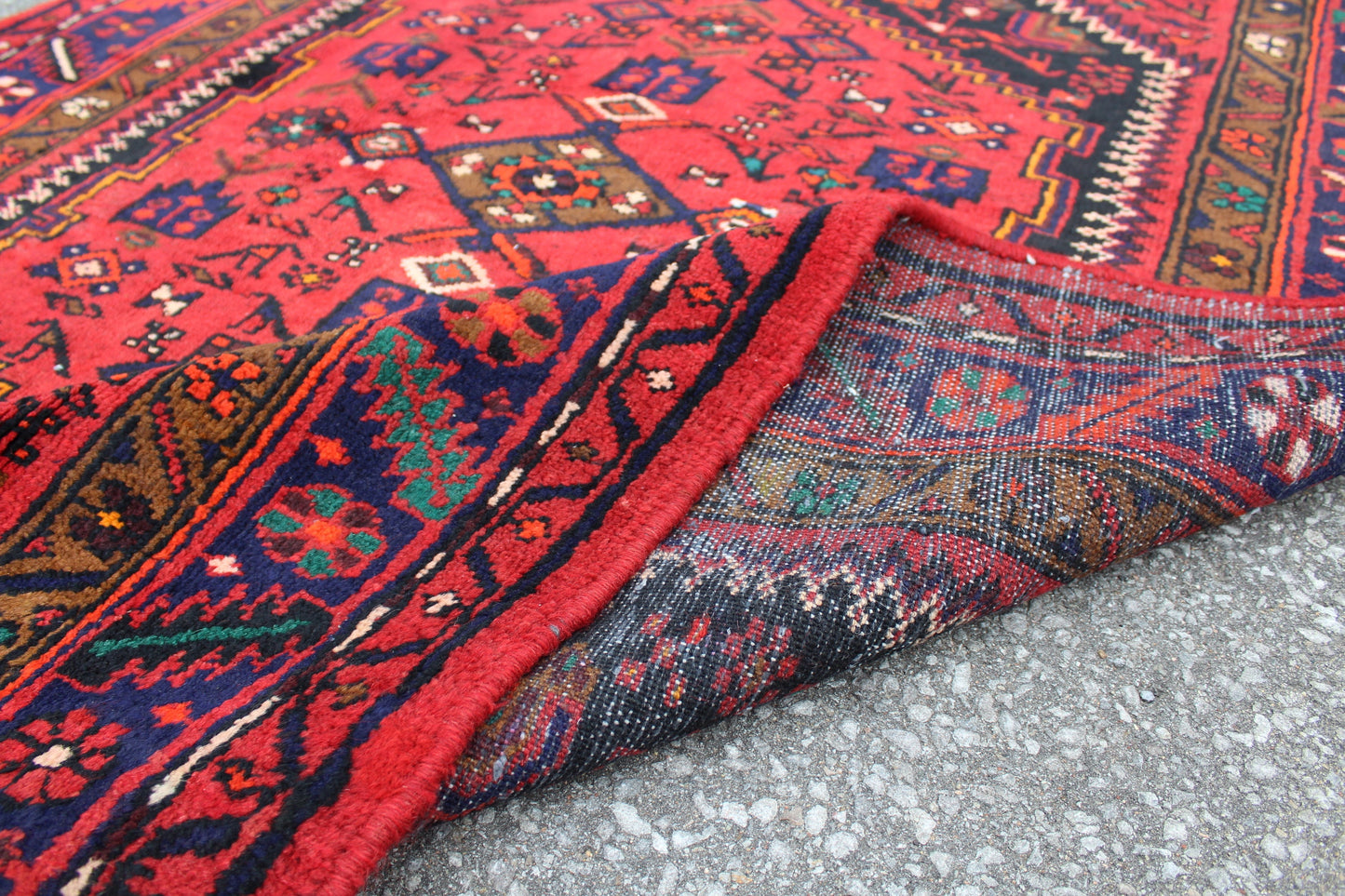 Red Blue 5x7 Vintage Tribal Handmade Rug