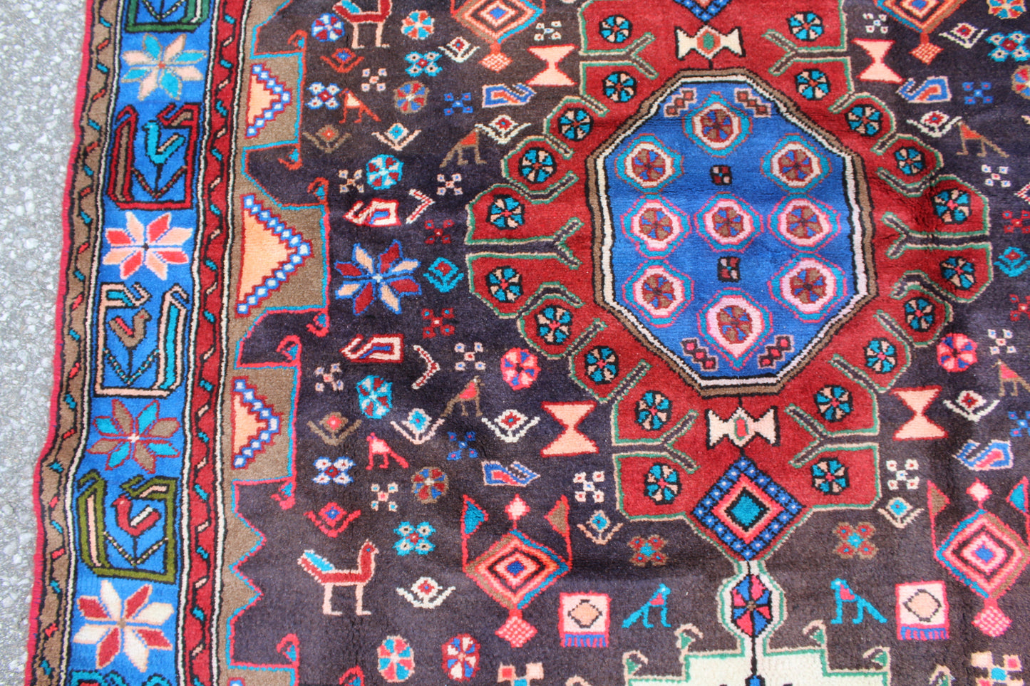 Blue Navy Blue 5x7 Vintage Tribal Handmade Wool Rug