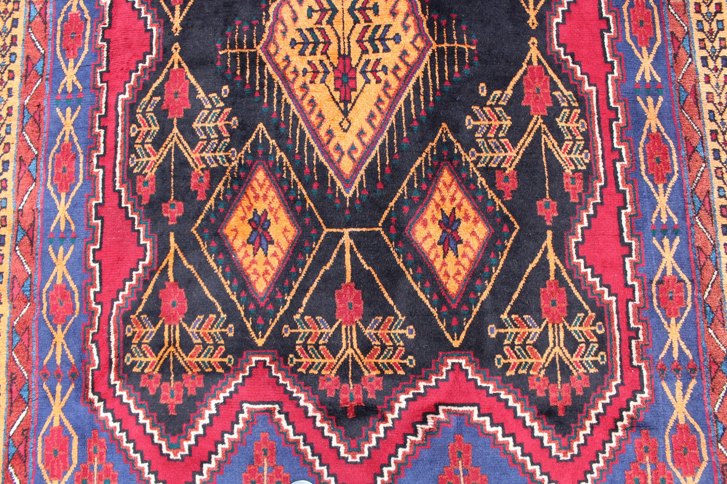 Red Blue 5x7 Vintage Hand Knotted Rug