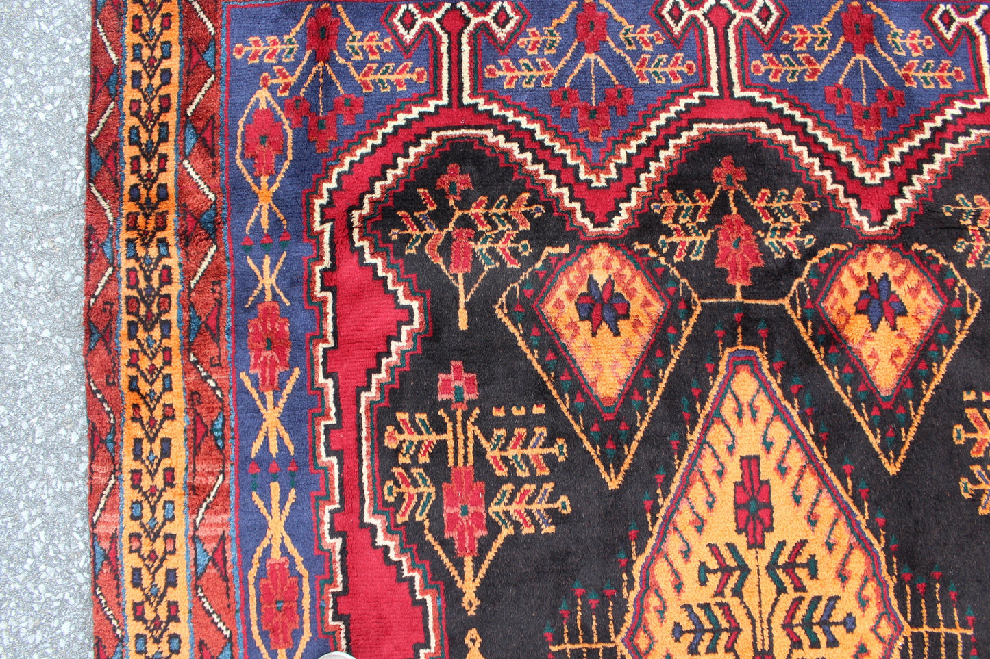 Red Blue 5x7 Vintage Hand Knotted Rug