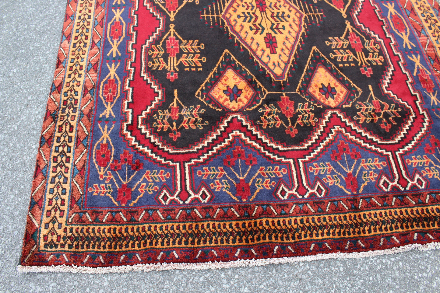 Red Blue 5x7 Vintage Hand Knotted Rug