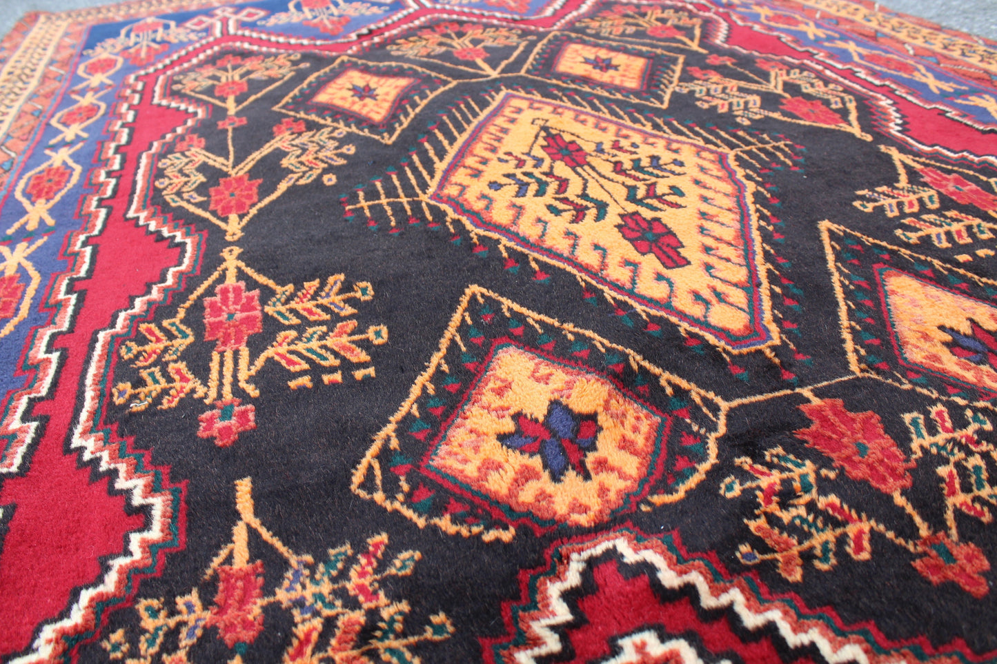 Red Blue 5x7 Vintage Hand Knotted Rug