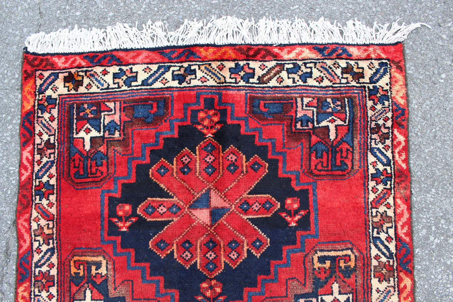 Red 3x6 Runner Rug with Navy Blue Medallions | Handmade Persian Turkish Rug