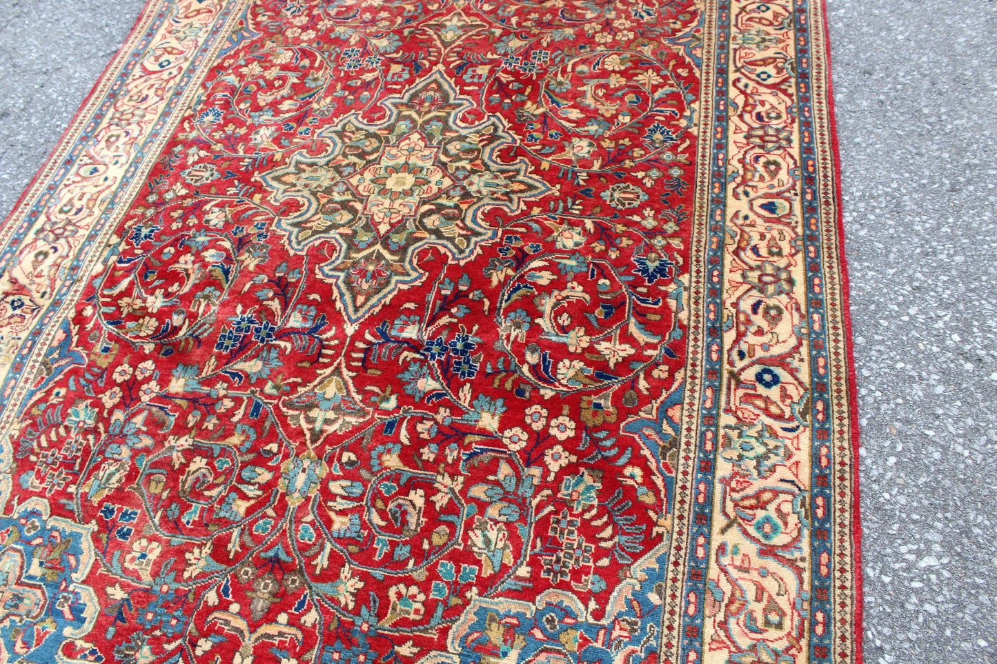Red Blue 4x7 Vintage Wool Area Rug
