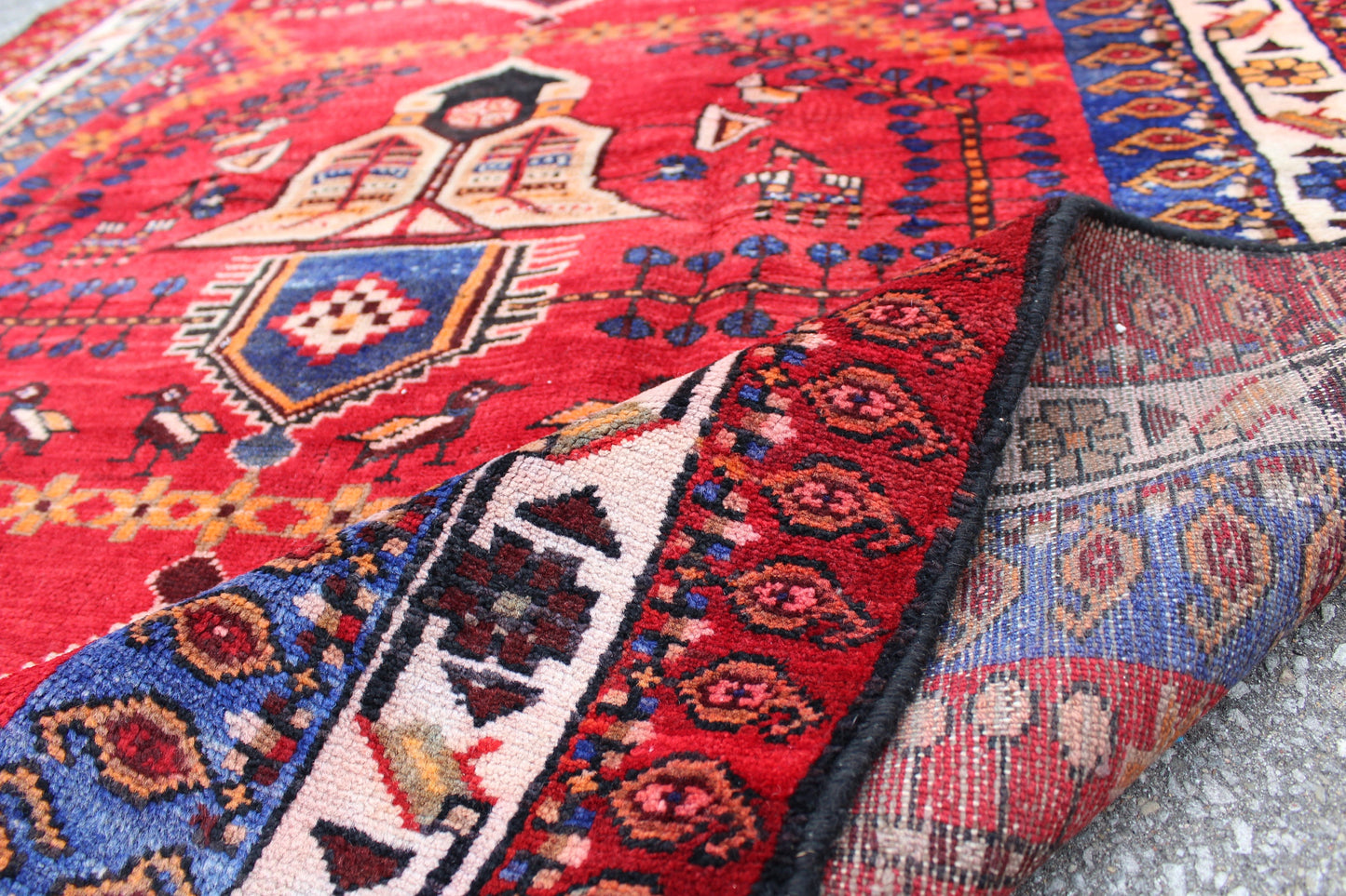 Red Tribal Turkish Hand Knotted Rug 4'5" x 6'4"