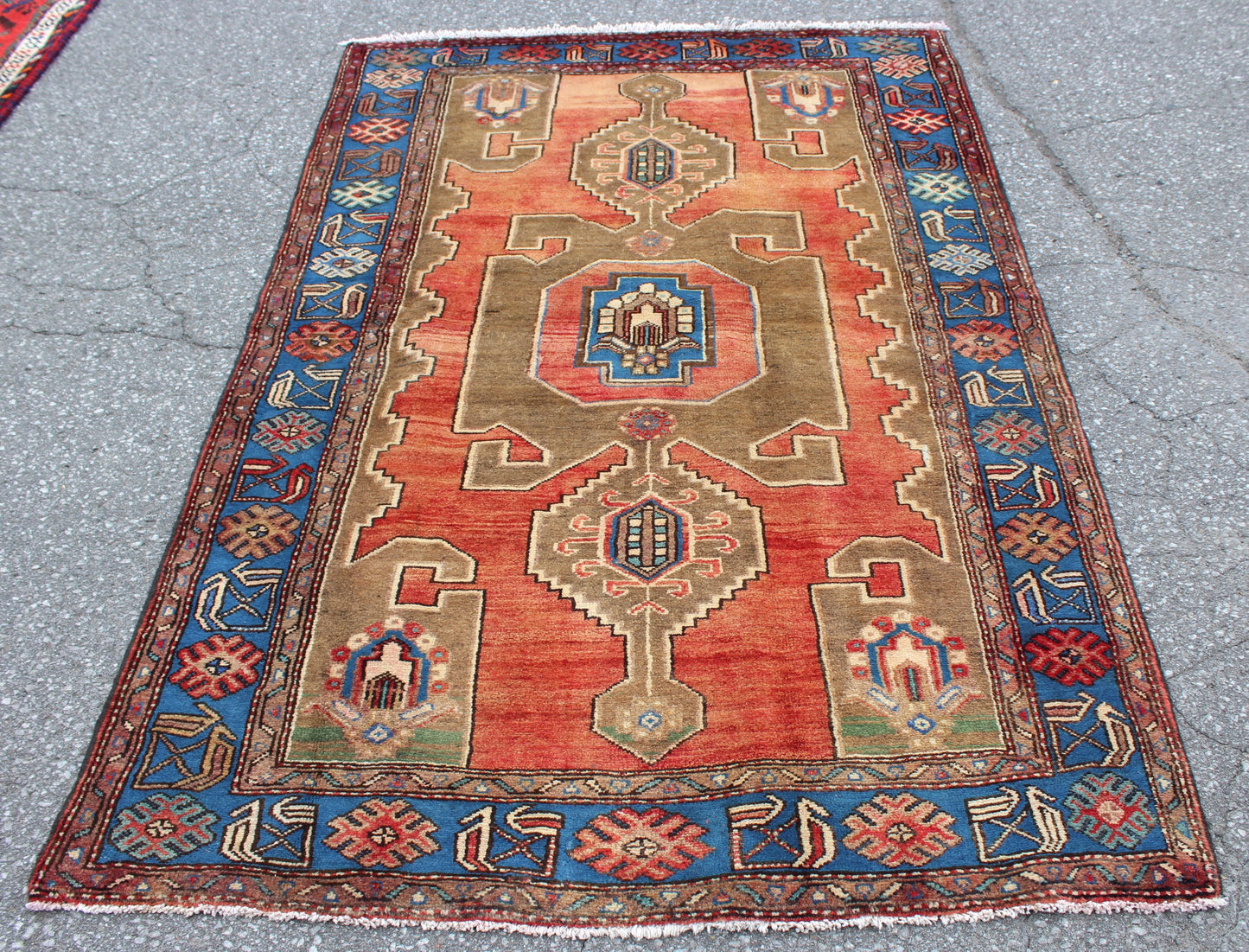 Orange Dark Beige 4x6 Wool Thick Pile Turkish Area Rug