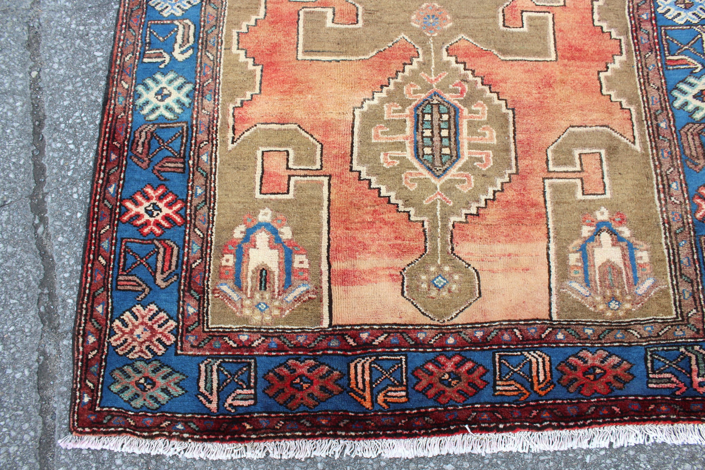 Orange Dark Beige 4x6 Wool Thick Pile Turkish Area Rug