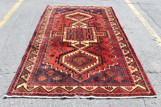 Red 5x8 Vintage Rug | Tribal Oriental Persian Rug | Kazak Bohemian Rug | Handmade Rug