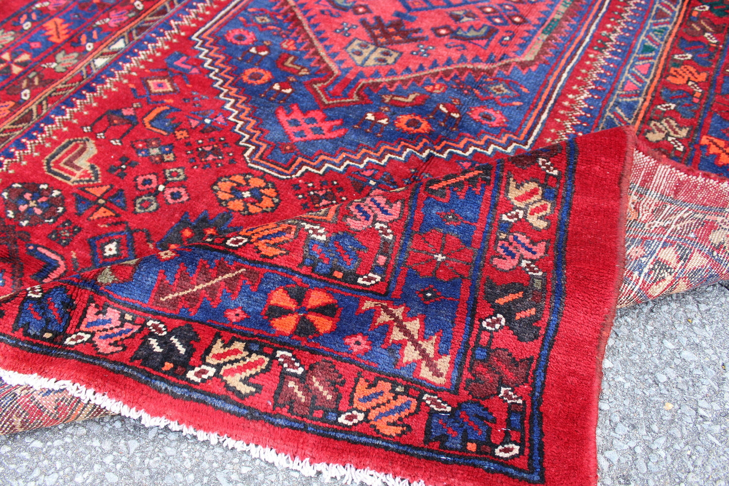 Red Blue 4x7 Vintage Rug | Tribal Oriental Persian Rug | Kazak Bohemian Rug | Handmade Rug