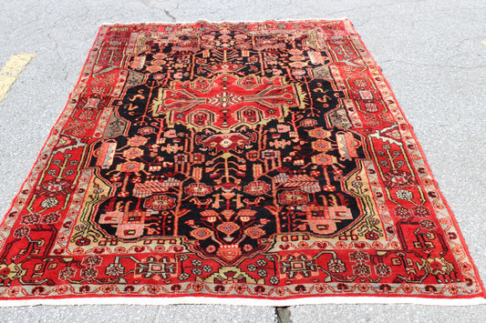 Red 5x8 Vintage Rug | Tribal Oriental Persian Rug | Kazak Bohemian Rug | Handmade Rug