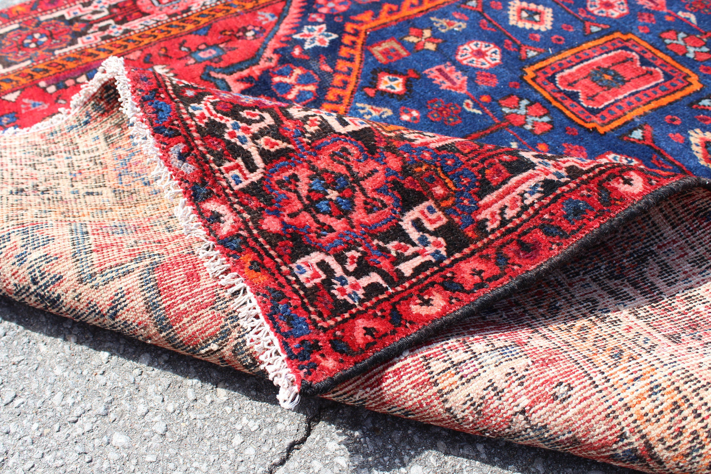 Pink Red Bright 4x6 Area Rug with Blue Medallion | Wool
