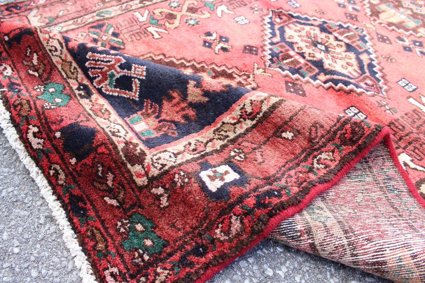 Orange Navy 4x7 Vintage Tribal Handmade Rug with Medallions