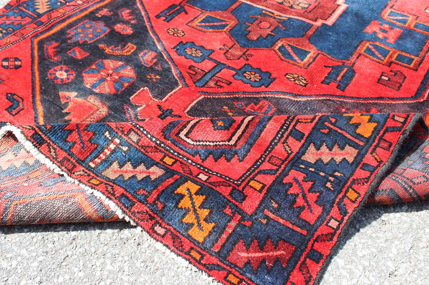 Red Blue 4x7 Vintage Rug | Tribal Oriental Persian Rug | Kazak Bohemian Rug | Handmade Rug