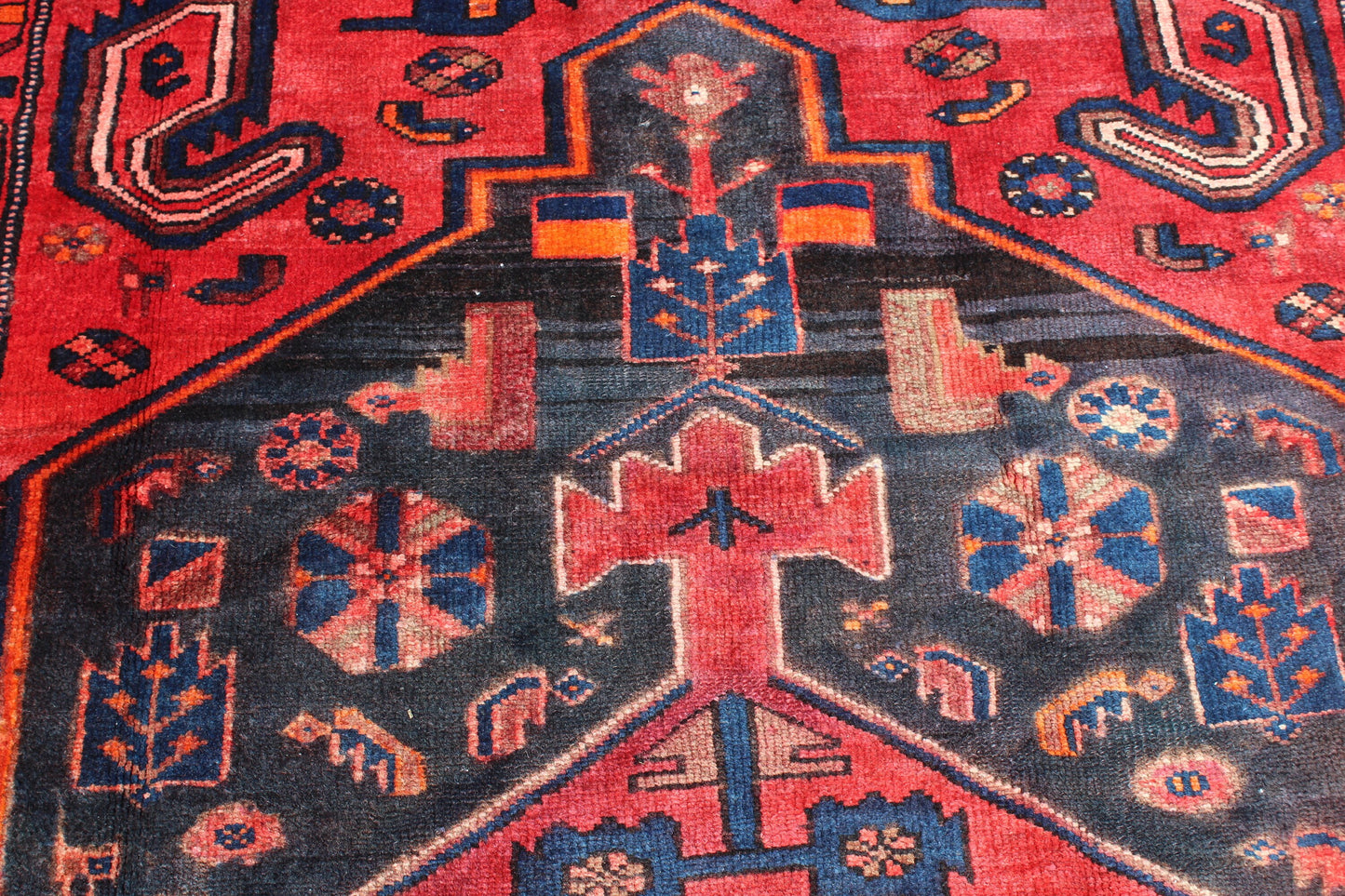 Red Blue 4x7 Vintage Rug | Tribal Oriental Persian Rug | Kazak Bohemian Rug | Handmade Rug