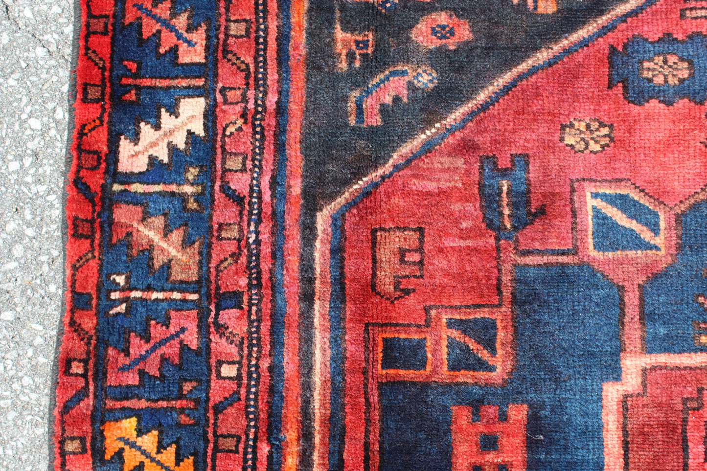Red Blue 4x7 Vintage Rug | Tribal Oriental Persian Rug | Kazak Bohemian Rug | Handmade Rug