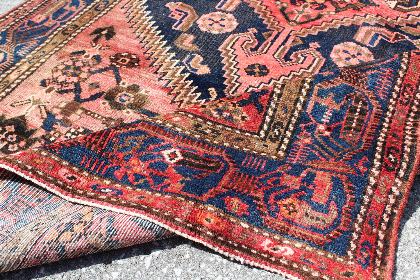 Rose Gold Blue 4x8 Vintage Rug | Tribal Oriental Persian Rug | Kazak Bohemian Rug | Handmade Rug