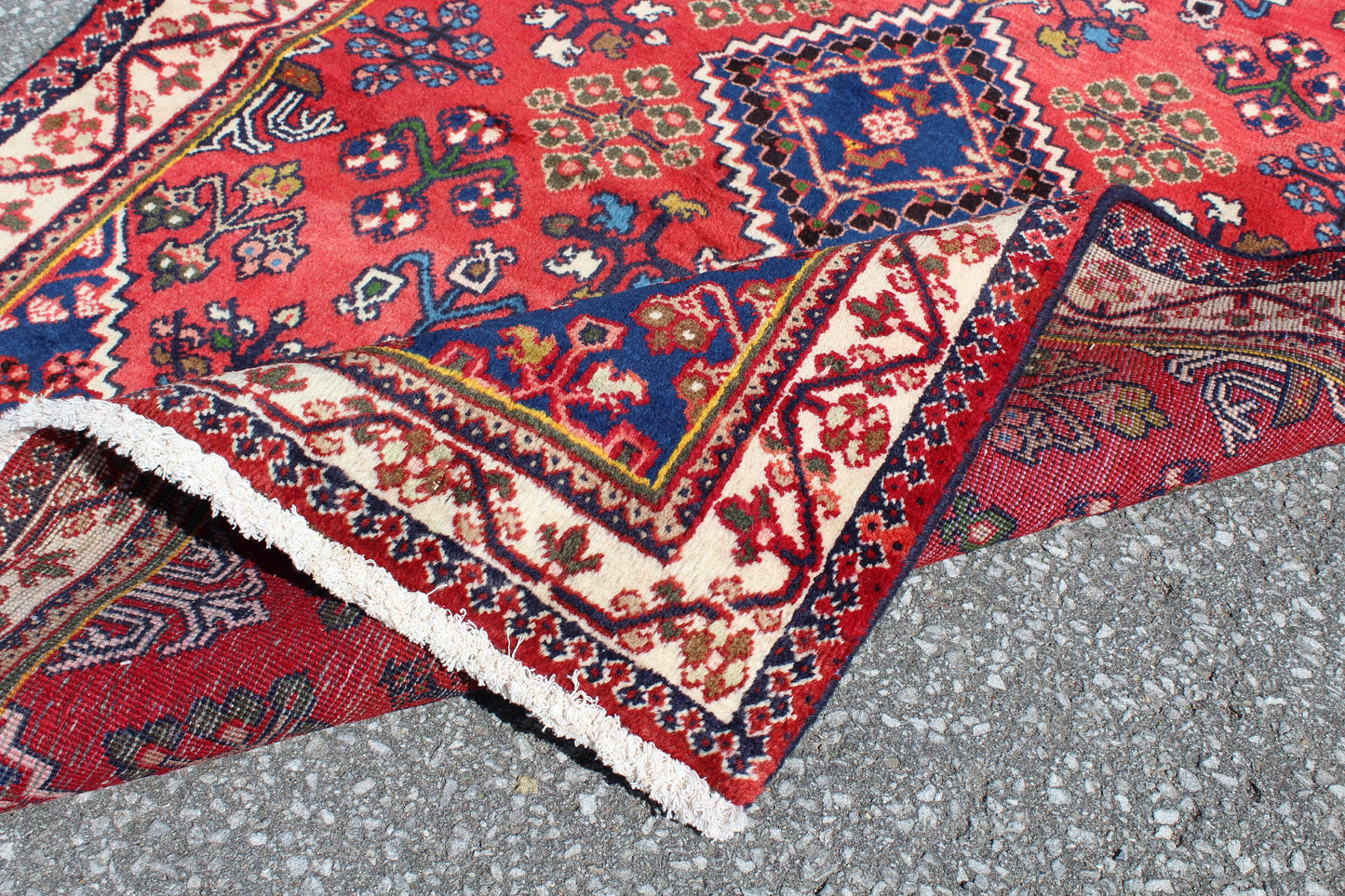 Red Blue 3x5 Vintage Rug | Tribal Oriental Persian Handmade Rug
