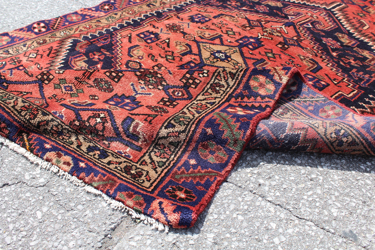 Red Blue 4x6 Vintage Rug | Tribal Oriental Persian Rug | Kazak Bohemian Rug | Handmade Rug