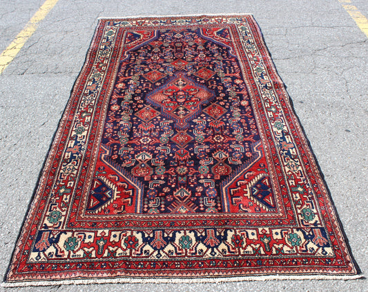 Red 4x9 Vintage Rug | Tribal Oriental Persian Rug | Kazak Bohemian Rug | Handmade Rug