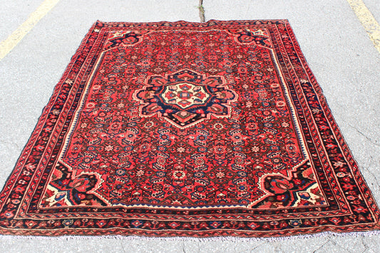 Orange Blue 5x7  Vintage Rug | Tribal Oriental Persian Rug | Kazak Bohemian Rug | Handmade Rug | One of a Kind Rug