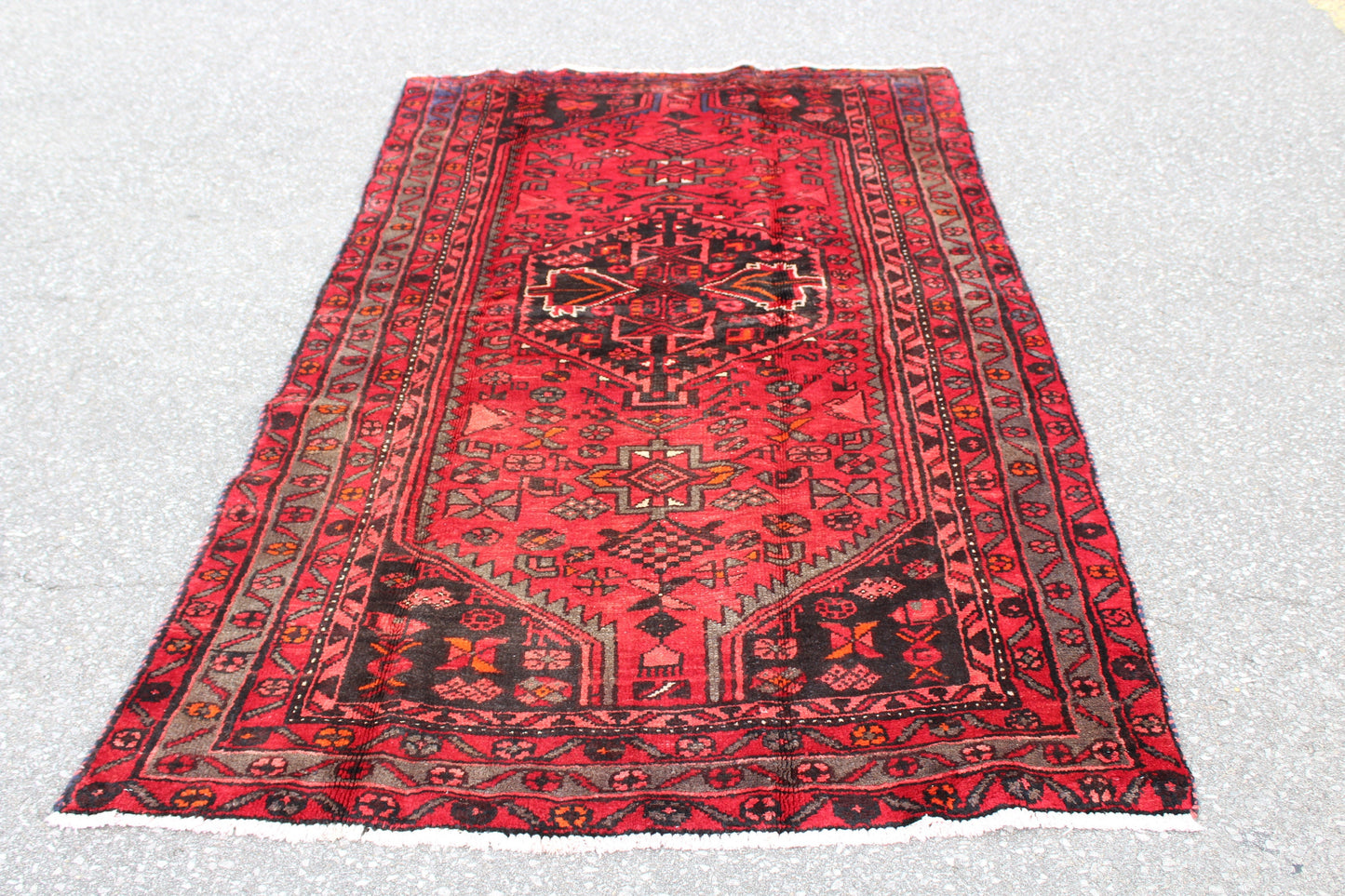 Red Blue 4x7 Vintage Rug | Tribal Oriental Persian Rug | Kazak Bohemian Rug | Handmade Rug