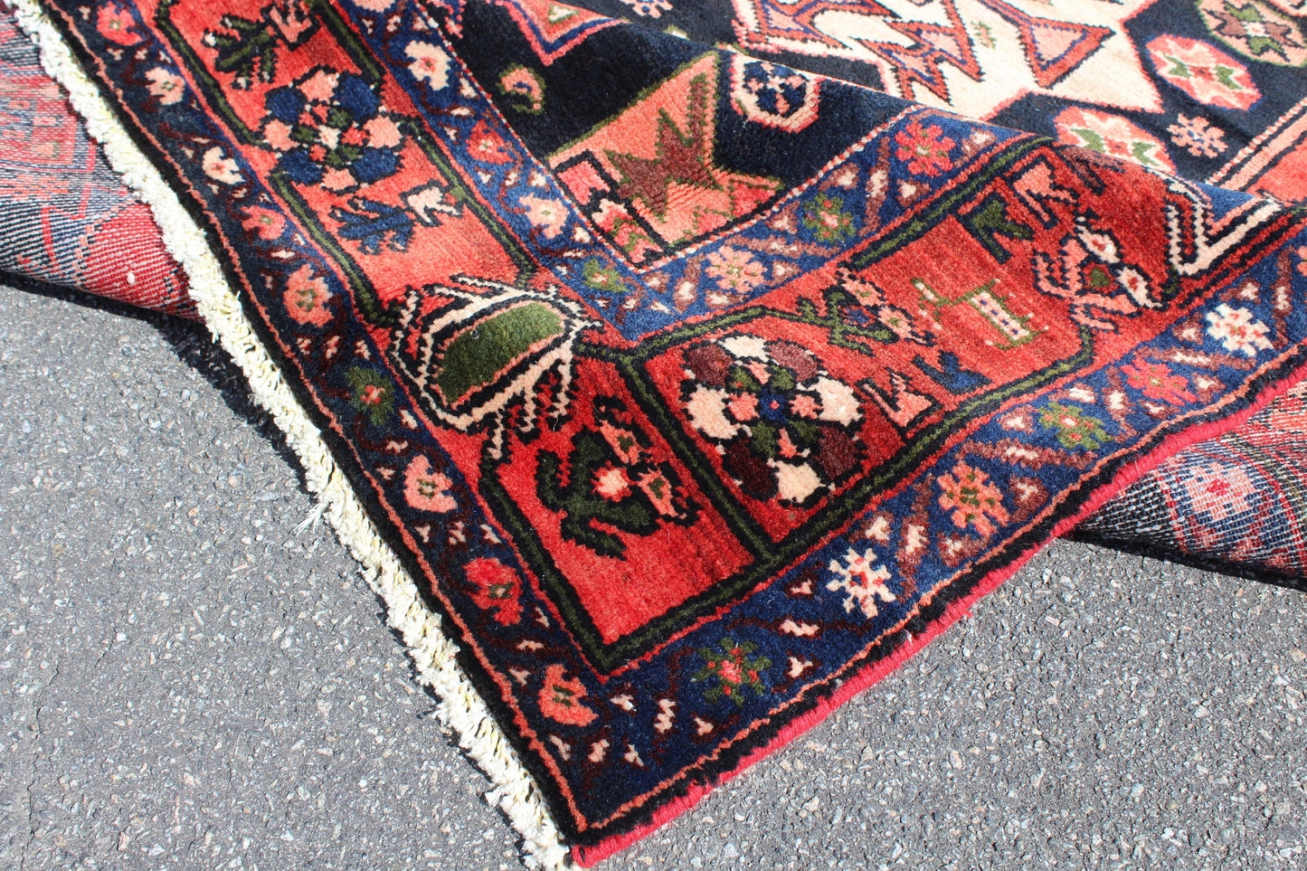 Blue Red 4x6 Vintage Rug | Tribal Oriental Persian Rug | Kazak Bohemian Rug | Handmade Rug