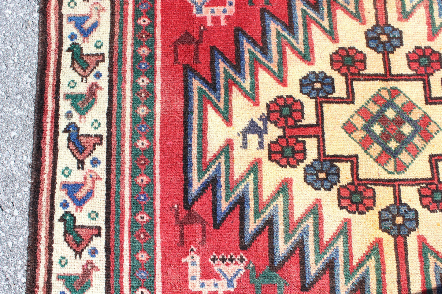Red Blue 4x7 Vintage Rug | Tribal Oriental Persian Rug | Kazak Bohemian Rug | Handmade Rug