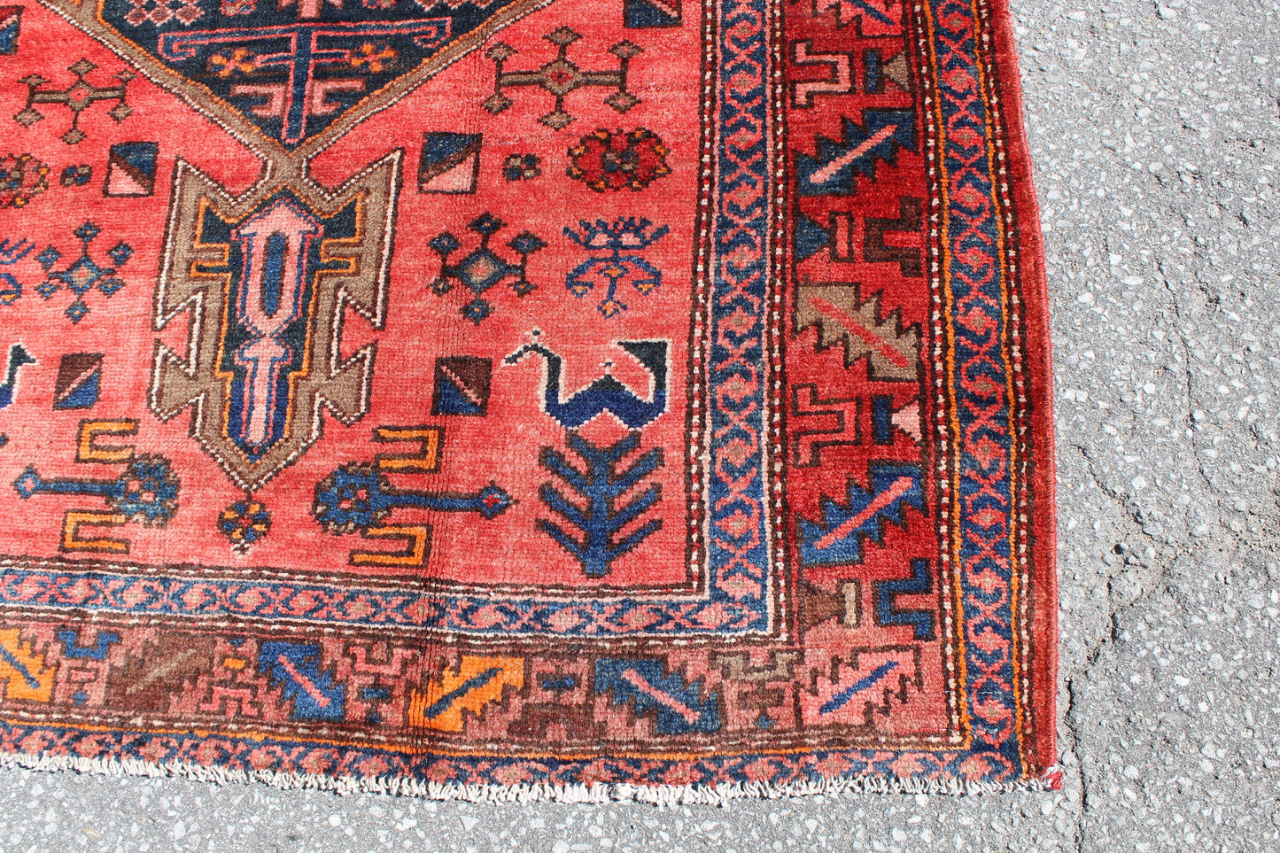 Red Blue 4x7 Vintage Rug | Tribal Oriental Persian Rug | Kazak Bohemian Rug | Handmade Rug