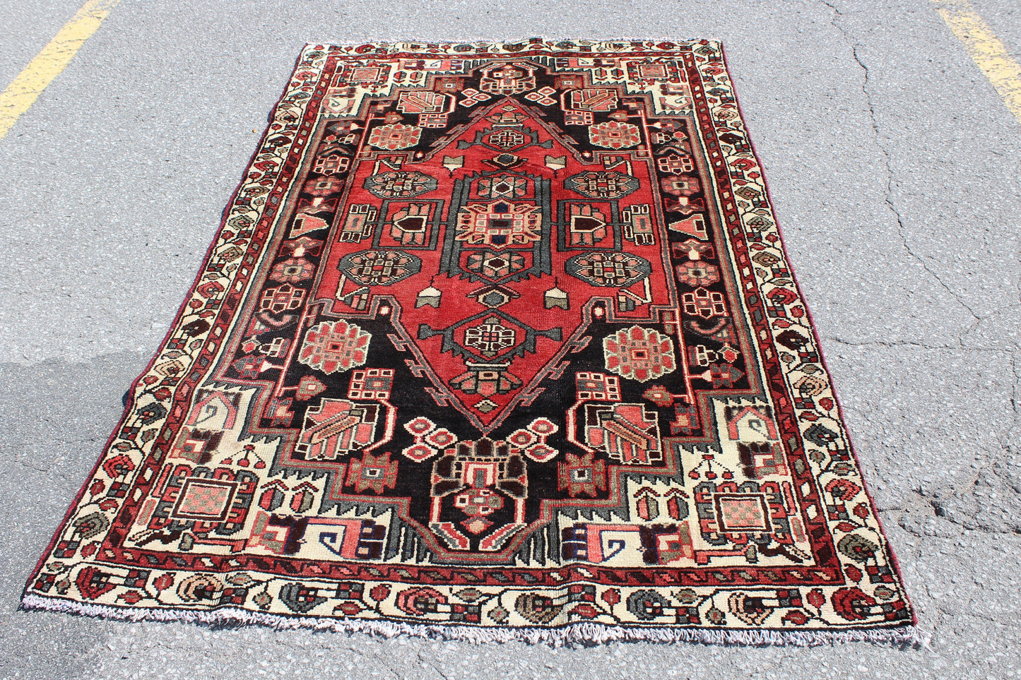 Red Blue 4x7 Vintage Rug | Tribal Oriental Persian Rug | Kazak Bohemian Rug | Handmade Rug