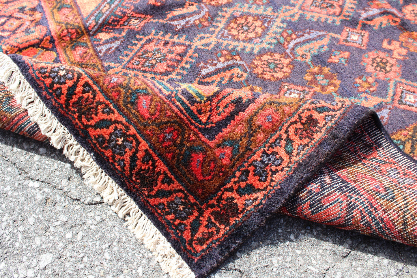 Red Blue 4x7 Vintage One of a Kind Rug