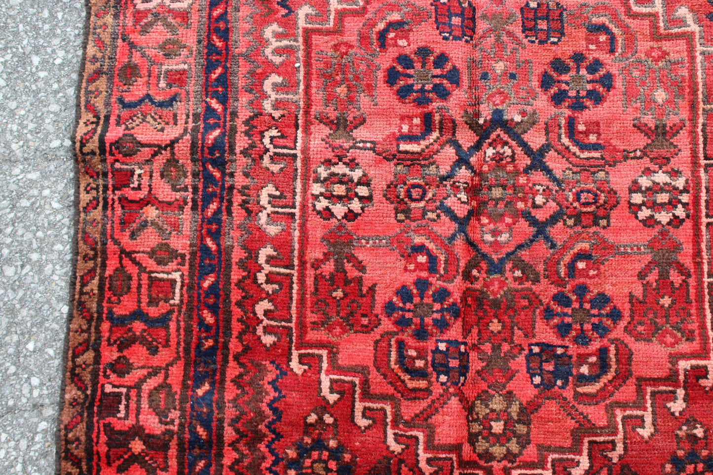 Red Navy Blue 4x7 Vintage Hand Knotted Rug