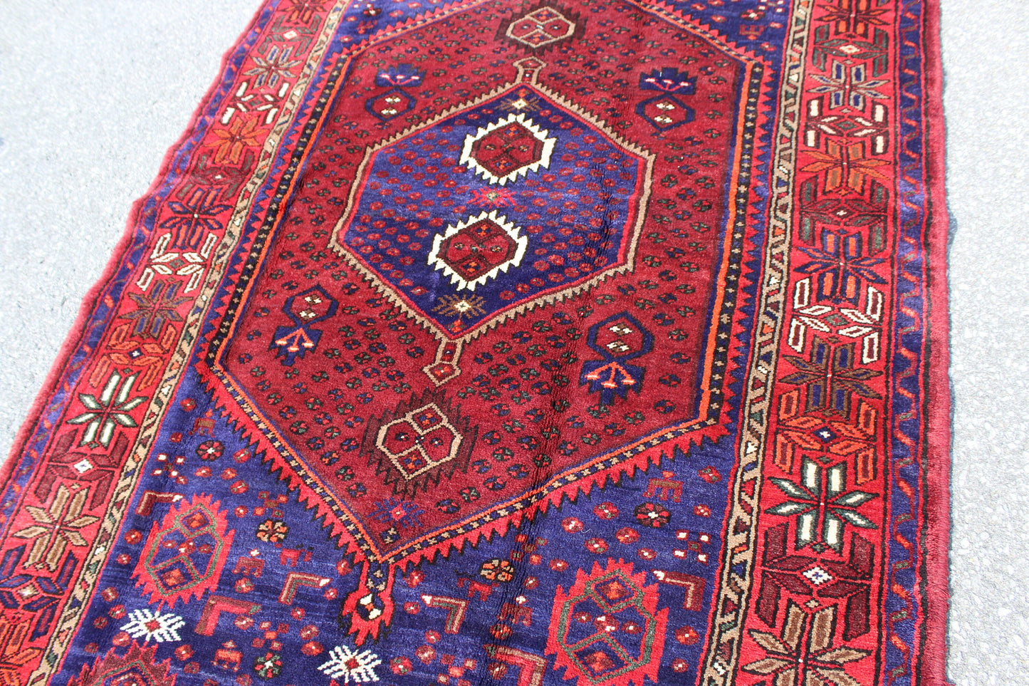 Vintage Rug Red Purple Blue 5x7 Bright Tribal Persian Handmade Rug