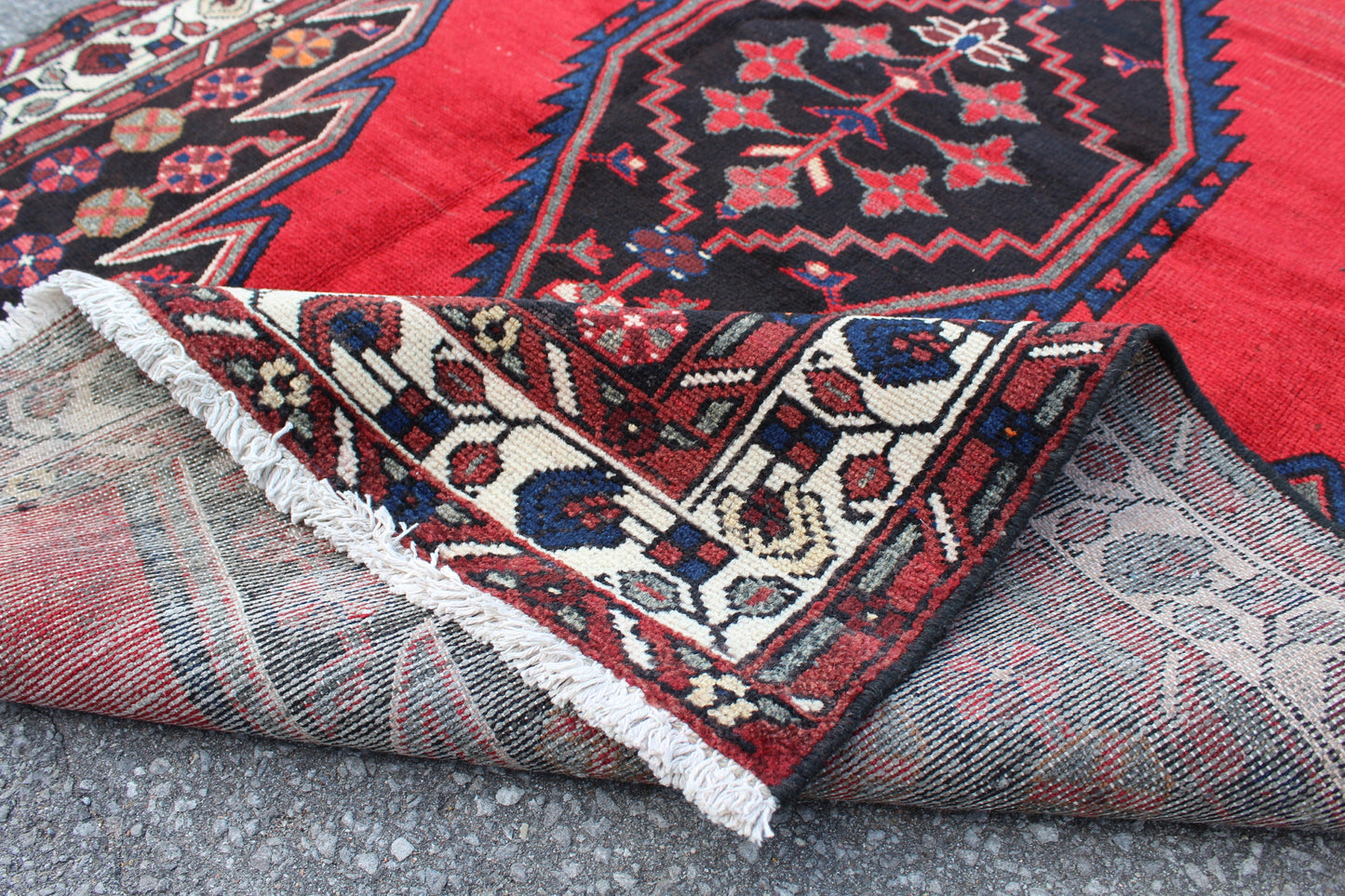 Blue Red 4x7 Vintage Rug | Tribal Oriental Persian Rug | Kazak Bohemian Rug | Handmade Rug6