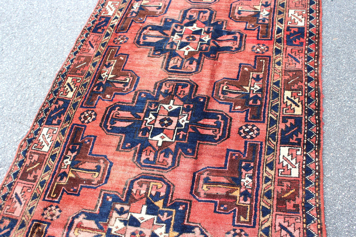 Orange Blue 3x7 Vintage Rug | Tribal Oriental Persian Rug | Kazak Bohemian Rug | Handmade Rug
