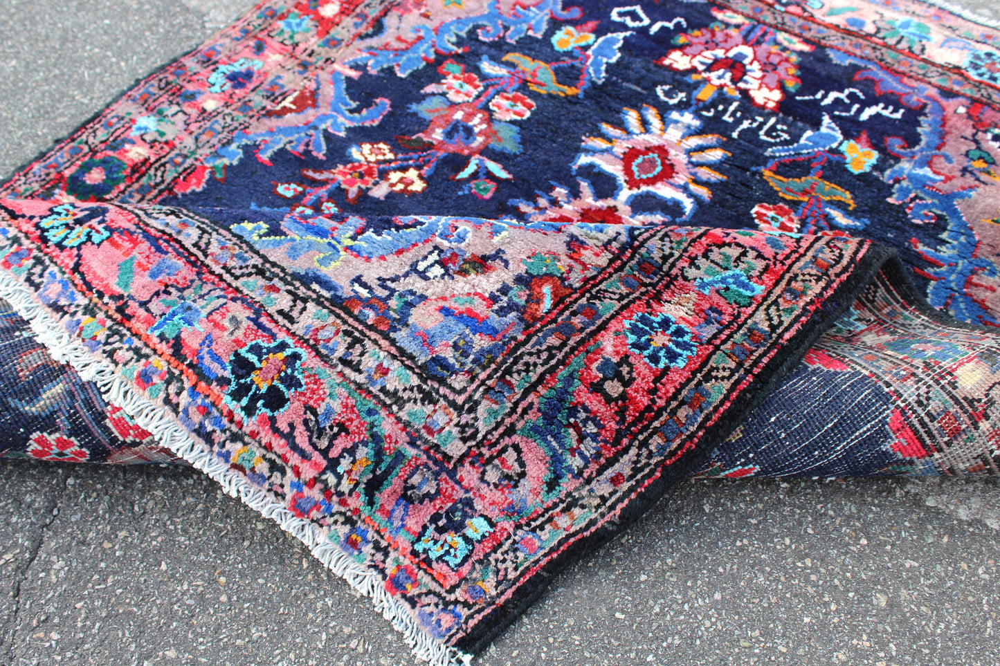 Blue Pink 4x6 Vintage Rug | Tribal Oriental Persian Rug | Kazak Bohemian Rug | Handmade Rug