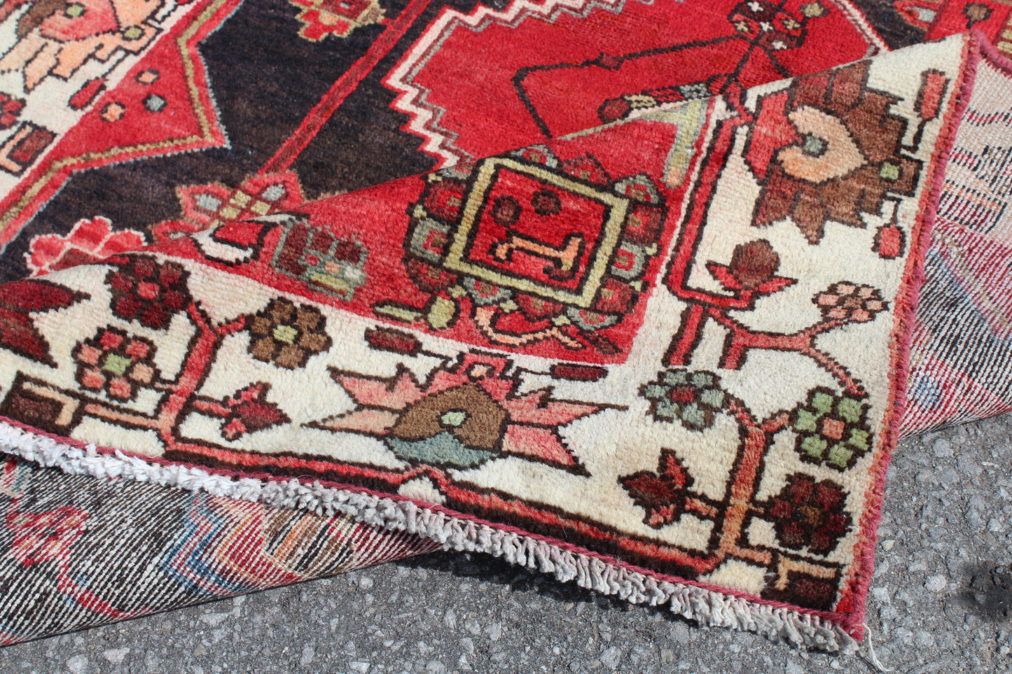 Red White 4x5 Vintage Tribal Wool Area Rug