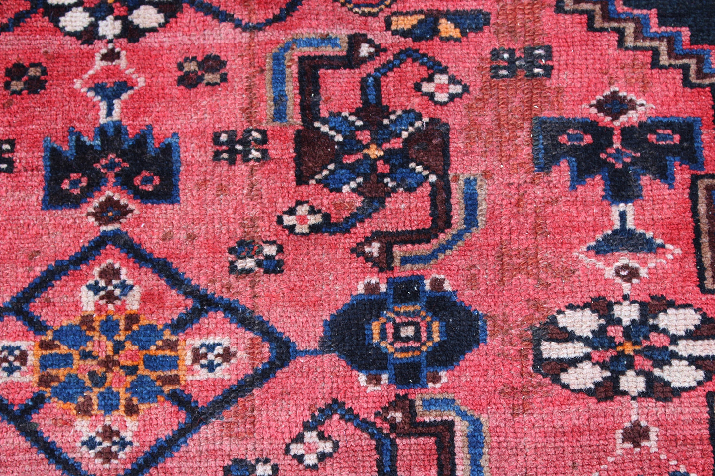 Red Black 4x7 Vintage Hand Knotted Rug
