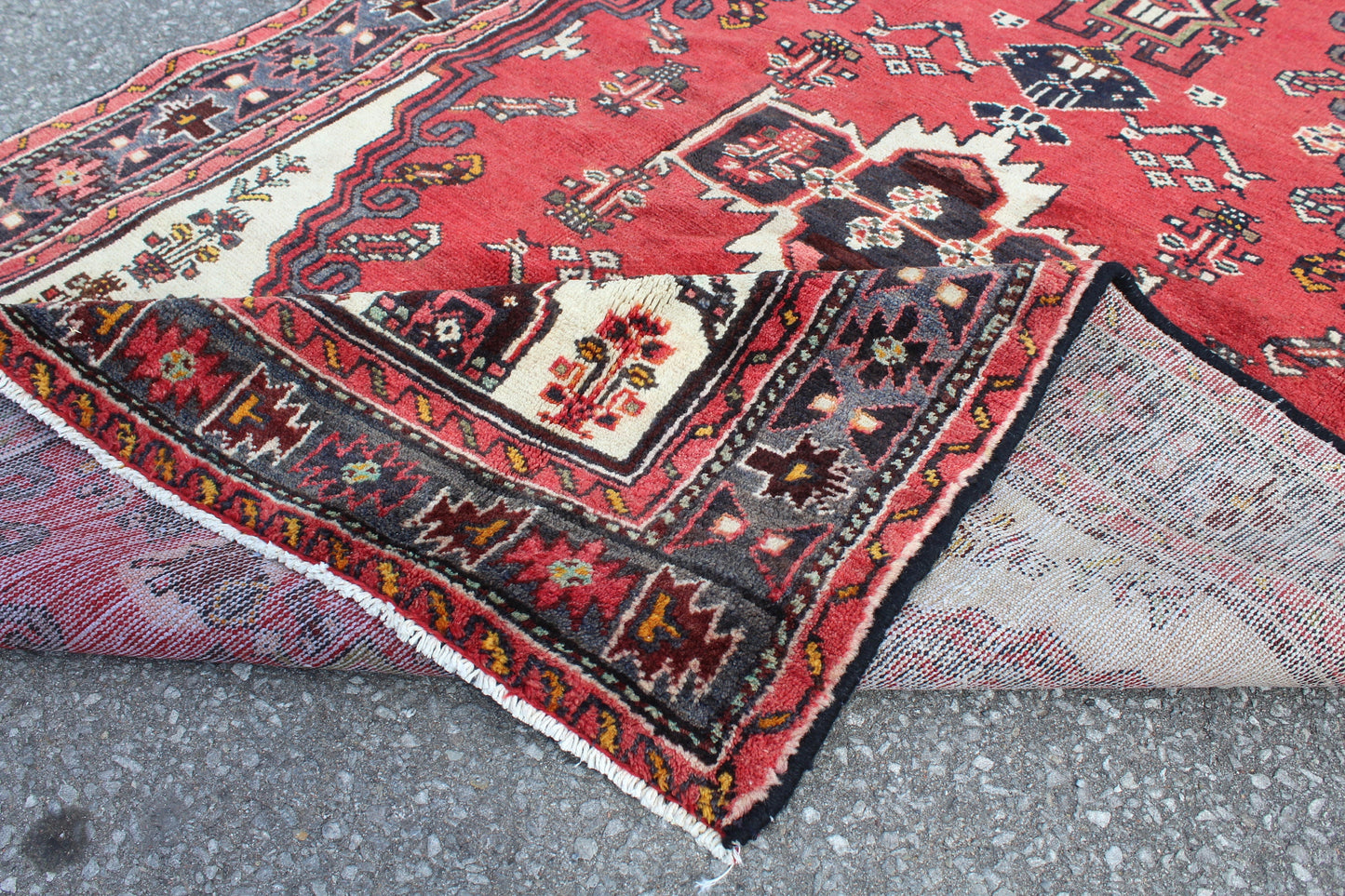 Red White 4x7 Vintage Tribal Oriental Persian Handmade Rug