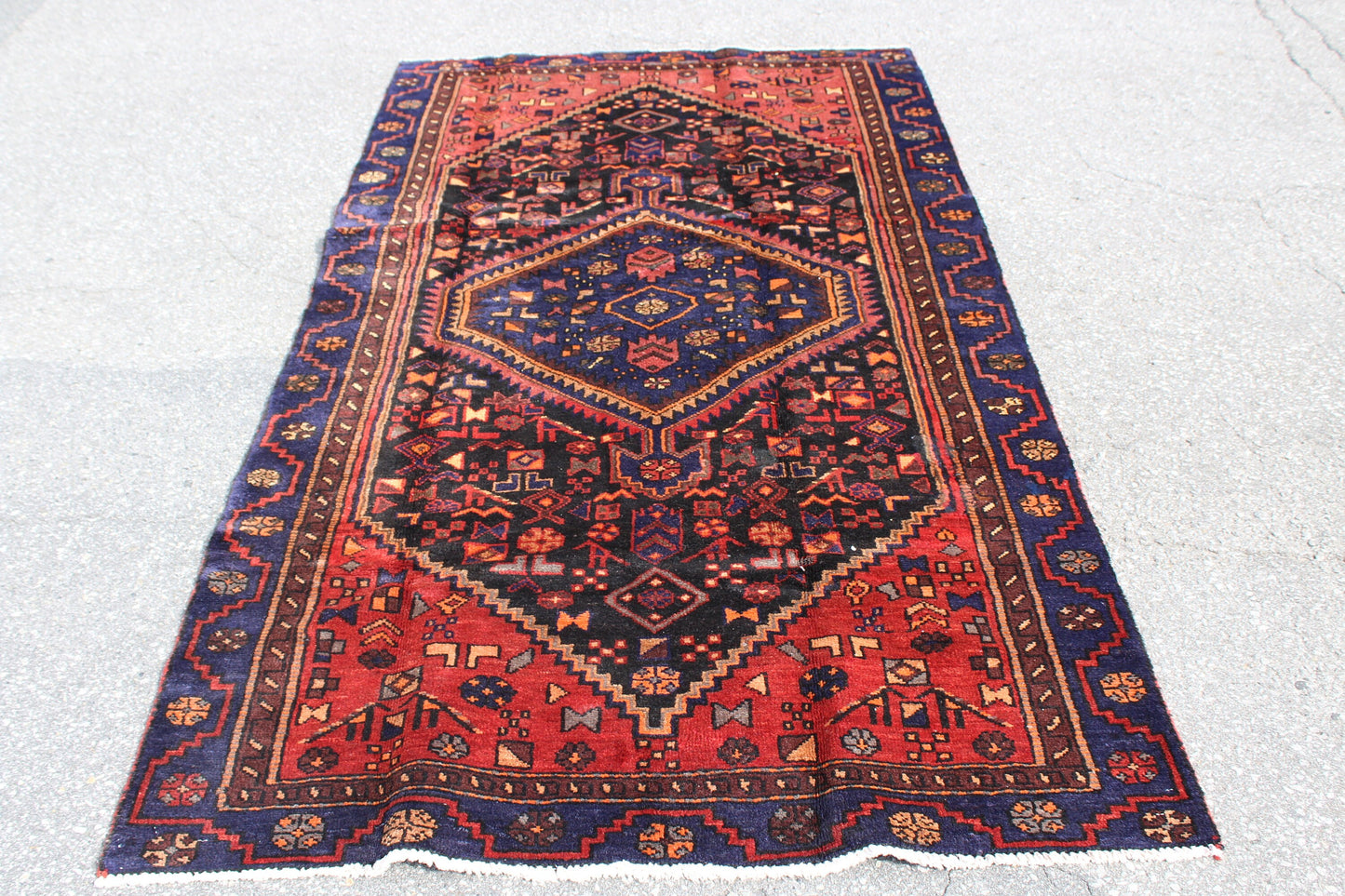 Red 4x7 Vintage Rug | Tribal Oriental Persian Rug | Kazak Bohemian Rug | Handmade Rug