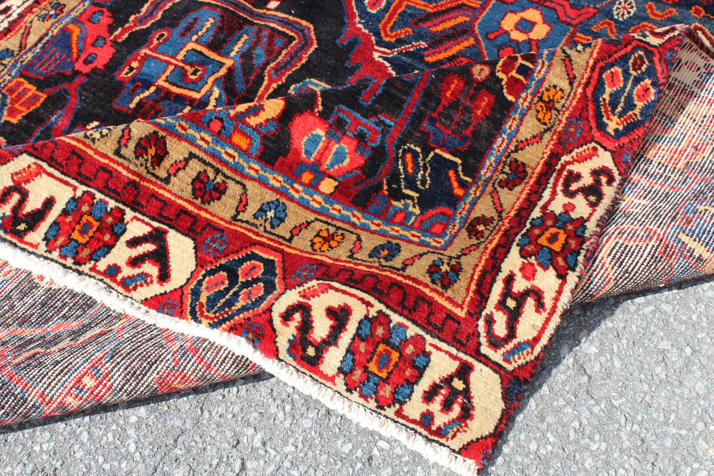Red 4x10 Vintage Rug | Tribal Oriental Persian Rug | Kazak Bohemian Rug | Handmade Rug