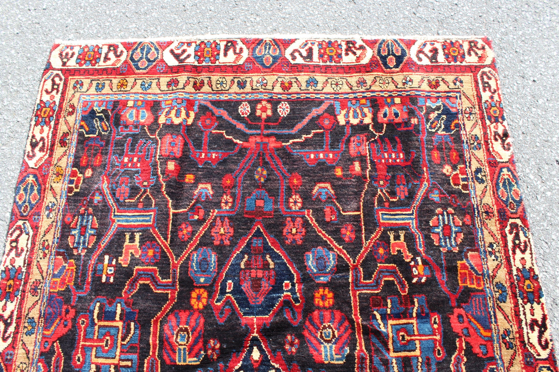 Red 4x10 Vintage Rug | Tribal Oriental Persian Rug | Kazak Bohemian Rug | Handmade Rug
